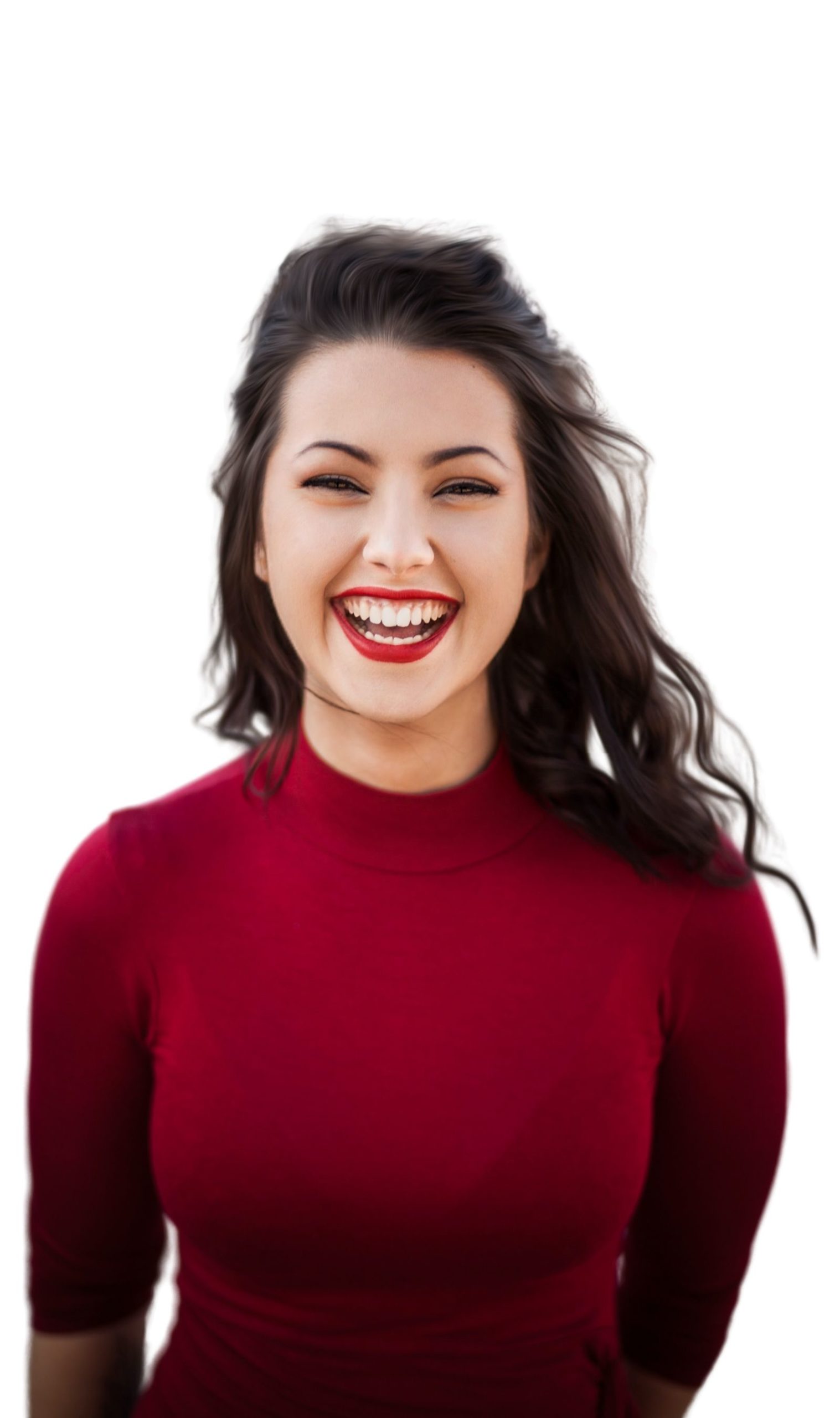 woman with bright red lipstick smiling