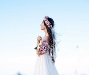 a bride holding a bouquet