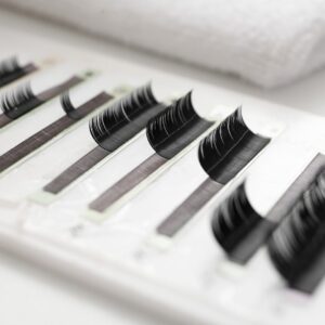 Rows of eyelash extensions