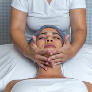 Woman receiving a facial