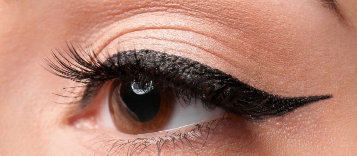 closeup of an eye with winged eyeliner