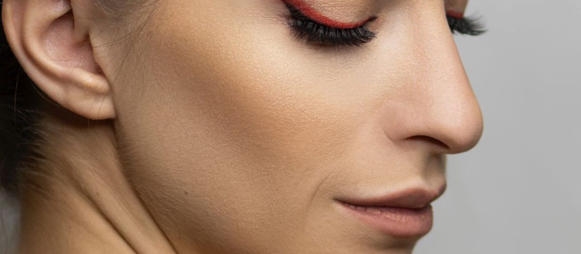 woman with red eye shadow