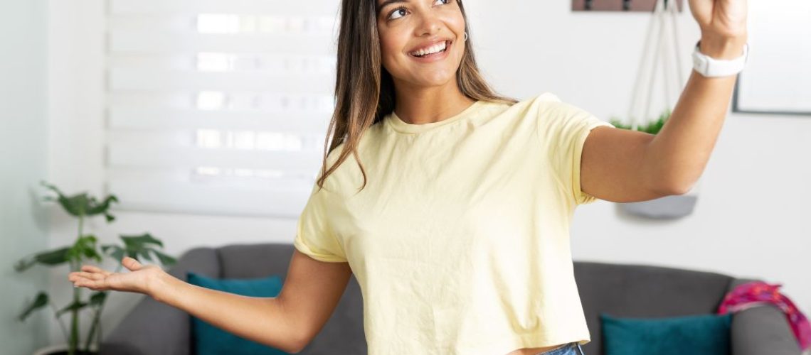 Woman holding her phone and doing a video