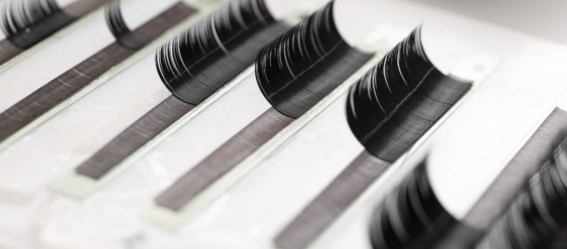 Rows of eyelash extensions
